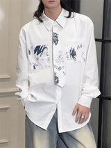 Men's Graffiti Print Faux Tie Long Sleeve Shirt SKUL27354