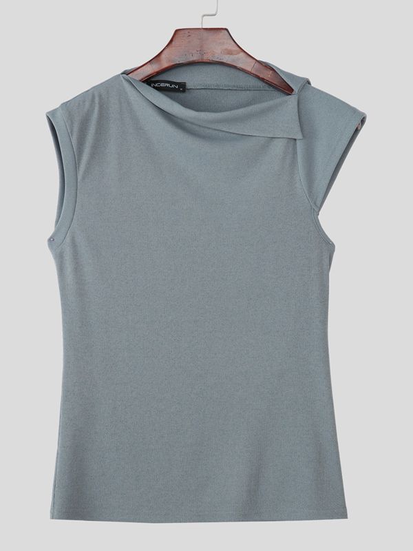 Men's Solid Color Asymmetrical Shoulder Casual Tank SKUL47786