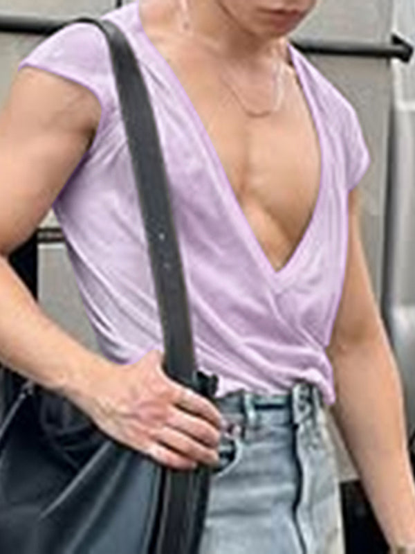 Mens Sheer Loose Deep V-Neck Sleeveless Tank SKUL02176