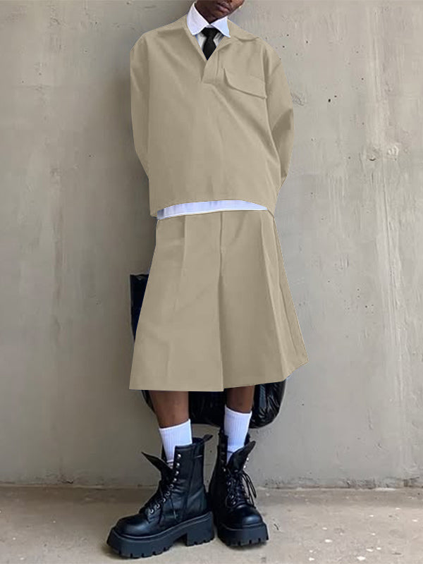 Mens Solid Color Minimalist Loose Two Pieces Outfit SKUK98812