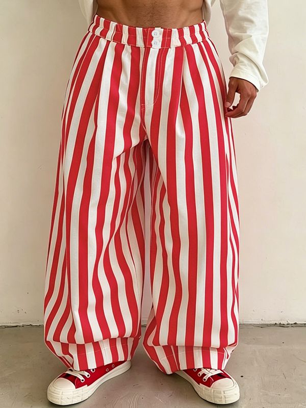 Men's Vintage Y2K Bold Striped Baggy Wide-Leg Balloon Pant SKUL68405