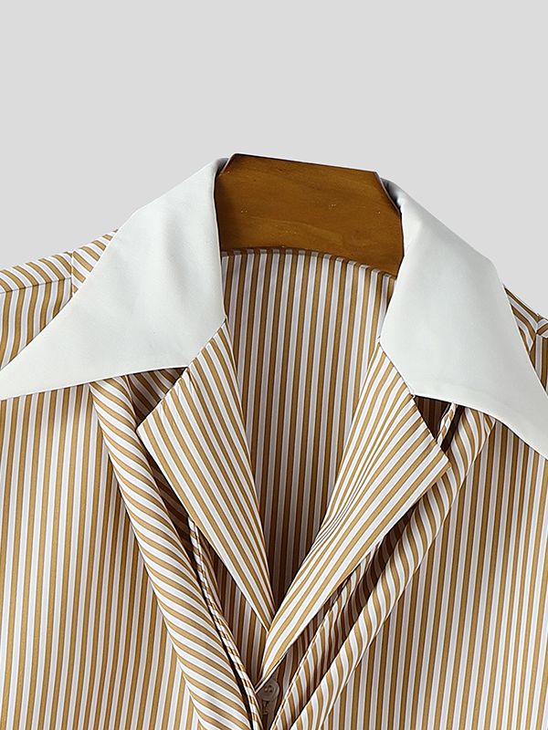 Men's Striped Contrast Color Lapel Long Sleeve Shirt SKUL45172