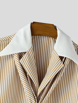 Men's Striped Contrast Color Lapel Long Sleeve Shirt SKUL45172