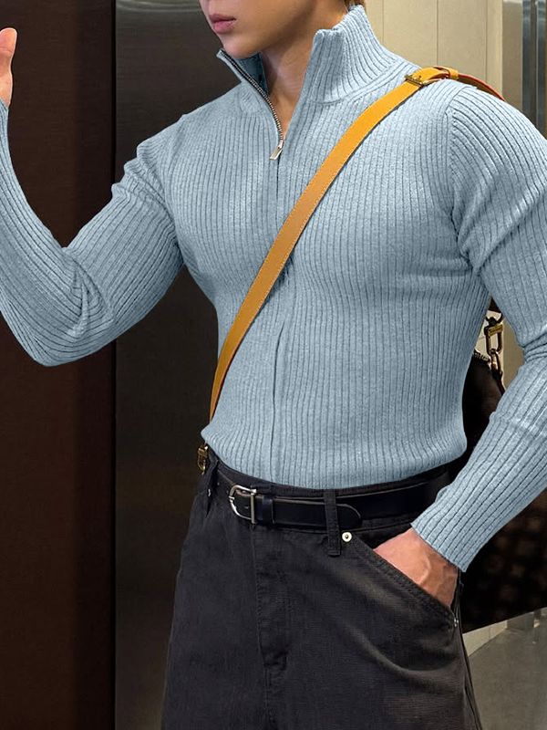 Men's Solid Color Textured Long Sleeve T-shirt SKUL48764