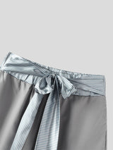 Mens Tie Detail Patchwork Striped Casual Short SKUL19079