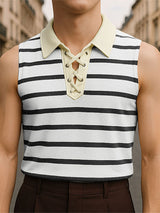 Men's Striped Color Block Casual Sleeveless Shirt SKUL19088