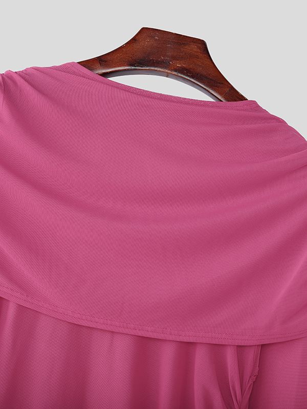 Men's Solid Color Pleated Flutter Sleeve T-shirt SKUL51898