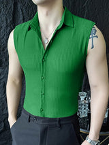 Mens Thin Vertical Striped Breathable Sleeveless Shirt SKUK72256