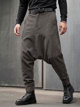 Men's Avant-Garde Darkwear Urban Street Curved Seam Drop-Crotch Tapered Pant SKUL84000