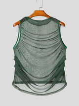 Men's Gender-Fluid Fashion Sheer Glitter Mesh Ruched Fit Tank SKUL72609