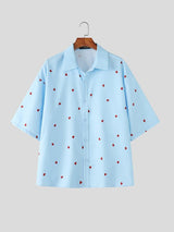 Men's All-Over Mini Heart Print Casual Cuban Collar Short Sleeve Shirt SKUL66955