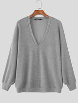 Men's Solid Deep V-Neck Long Sleeve Sweater SKUL24792