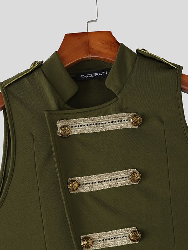 Men's Avant-Garde Brandebourgs Shoulder Epaulettes Stand Collar Tank SKUL61859