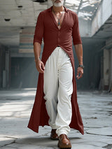 Men's Solid Color Long Hem Long Sleeve Shirt SKUL30804