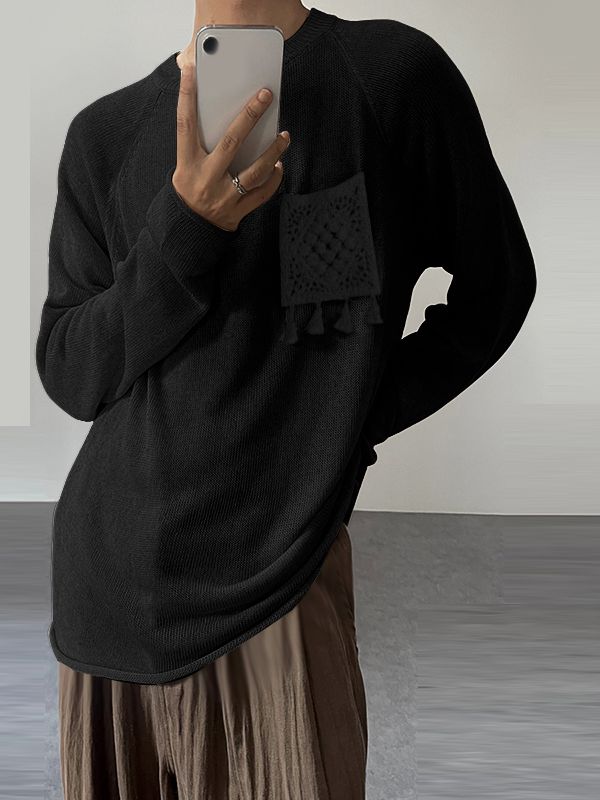 Men's Solid Relaxed Knit Long Sleeve T-Shirt SKUL35259