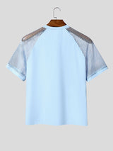 Men's High Street Party Letter Print Mesh Raglan Short Sleeve T-shirt SKUL73623