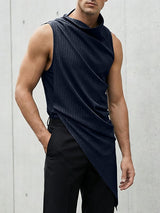 Men's Avant-Garde Pinstripe Asymmetrical Draped Cowl Neck Tank SKUL58932
