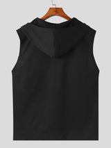 Mens Solid Color Hooded Sleeveless Waistcoat SKUK75374