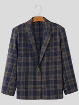 Mens Plaid Lapel Single Breasted Casual Blazer SKUK41860