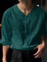 Men's Solid Color Textured Long Sleeve Shirt SKUL41190