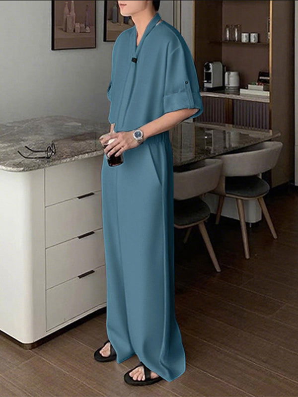 Men's Solid Color Striped Scarf Two Pieces Outfit SKUL30507