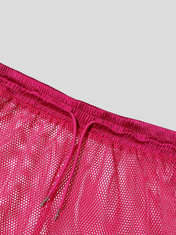 Men's Nightclub Party Sheer Mesh Drawstring Mid-Low Waist Short SKUL77512