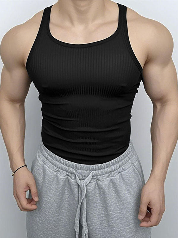 Mens Solid Color Textured Square Neck Tank SKUL11814