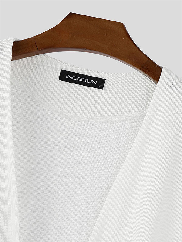 Men's Solid Color Textured 3/4 Length Sleeve Cardigan SKUL25829