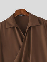 Men's Solid Color Ruched Short Sleeve Shirt SKUL58726