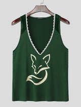 Mens Fox Print Lace Trim Casual Tank SKUL15798