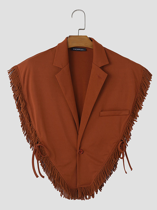 Mens Solid Fringe Notched Lapel Casual Waistcoat SKUK57407