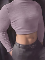 Men's Solid Color Textured Cropped Long Sleeve T-Shirt SKUL28381