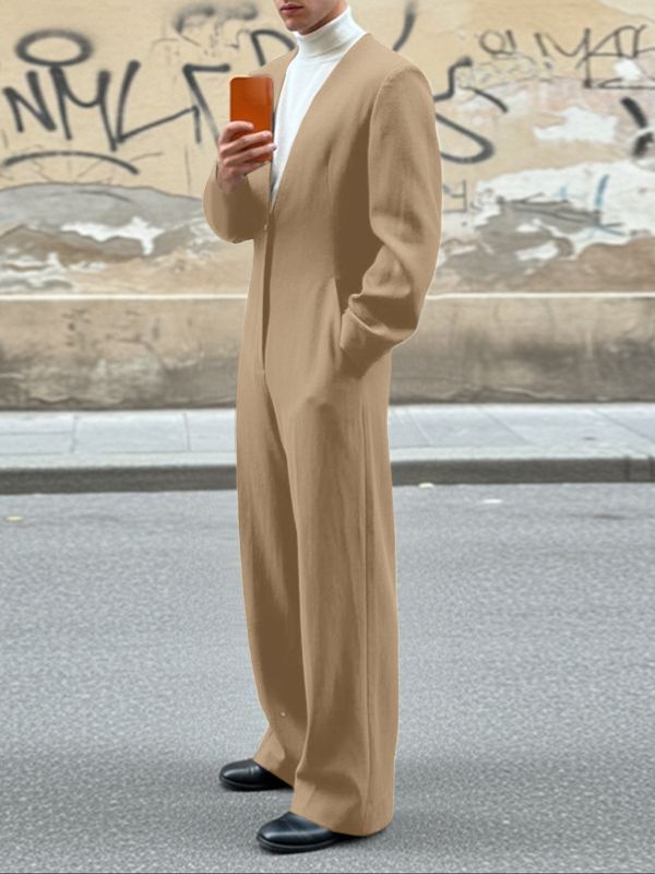 Men's Back Cutout Design Long Sleeve Jumpsuit SKUL43629