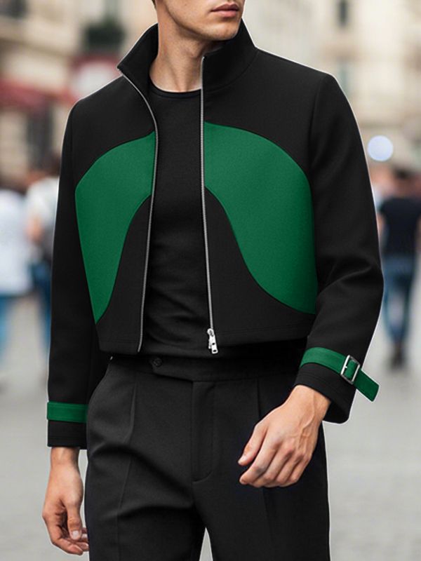 Men's Contrast Color Cropped Long Sleeve Jacket SKUL47891