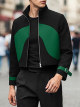 Men's Contrast Color Cropped Long Sleeve Jacket SKUL47891