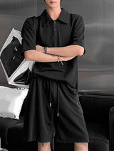 Mens Solid Color Short-Sleeve Two Pieces Outfit SKUL08491