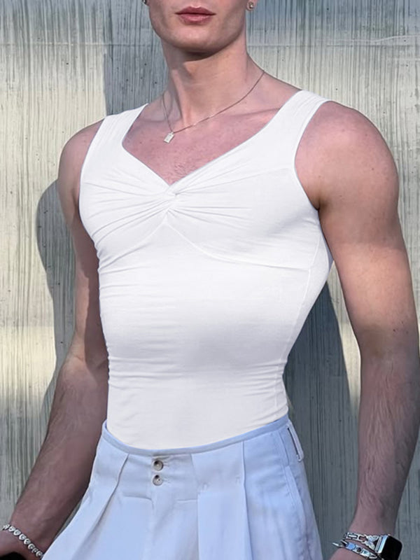 Mens Solid Color Twist Casual Tank SKUL19012