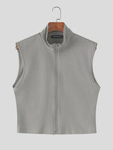 Men's Cyberpunk Techwear Mock Neck Full Zip Up Slim Fit Cropped Tank SKUL66209