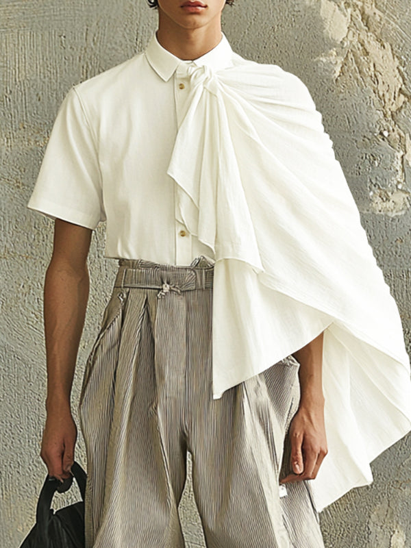 Mens Shawl Patchwork Short Sleeve Shirt SKUL10902