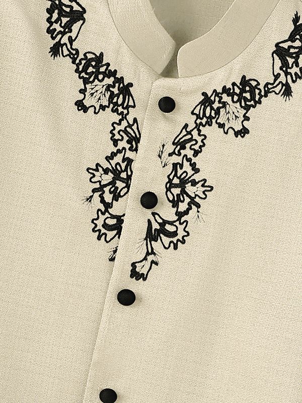 Men's Retro Party Floral Embroidery Cropped Boxy Long Sleeve Stand Collar Blazer SKUL80463
