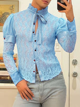 Men's Sheer Lace Puff Sleeve Shirt SKUL39007