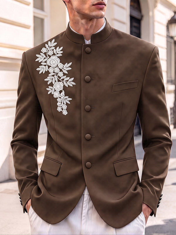 [Pre-order] Men's Neo-Chinese Chic Evening Gala Floral Print Mandarin Collar Single-Breasted Blazer SKUL88514
