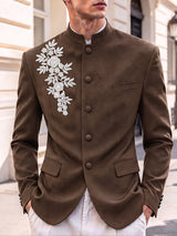 [Pre-order] Men's Neo-Chinese Chic Evening Gala Floral Print Mandarin Collar Single-Breasted Blazer SKUL88514