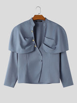 Men's Avant-Garde Capelet Overlay Deep V-Neck Mandarin Collar Shirt SKUL78020