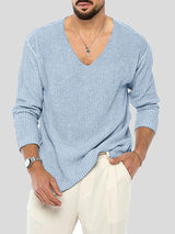 Mens Solid V-Neck Rib-Knit Casual T-Shirt SKUK22852