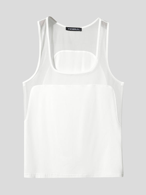 Men's Sheer Mesh Patchwork Two Pieces Outfit SKUL22474