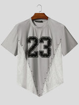 Men's Number Print Lace Sheer Patchwork Short Sleeve T-Shirt SKUL22234