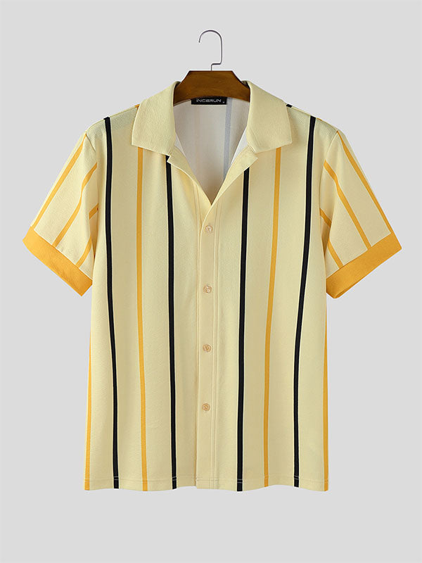 Men's Vertical Stripe Colorblock Short Sleeve Shirt SKUL23895