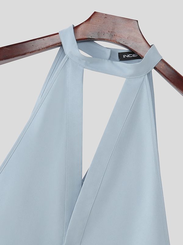Men's Solid Color Halter Casual Sleeveless Shirt SKUL46164