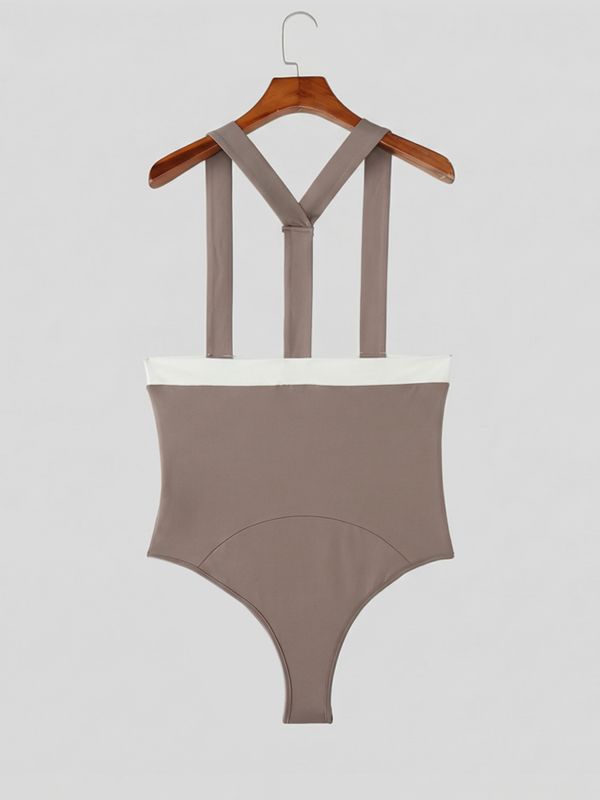 Men's Avant-Garde High-Waisted Contrast Suspender Bodysuit SKUL63814